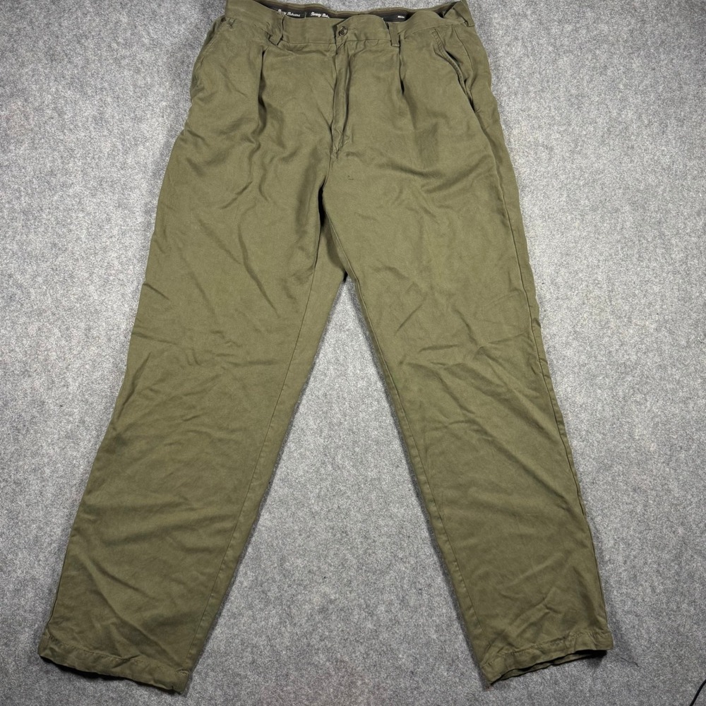 Tommy Bahama Relax Mens 100% Silk Pleated Trousers Olive Green 34x34 (30x31)